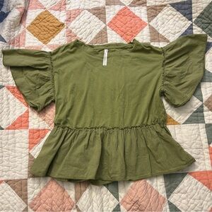 Anthropologie Green Ruffle Sleeve Blouse